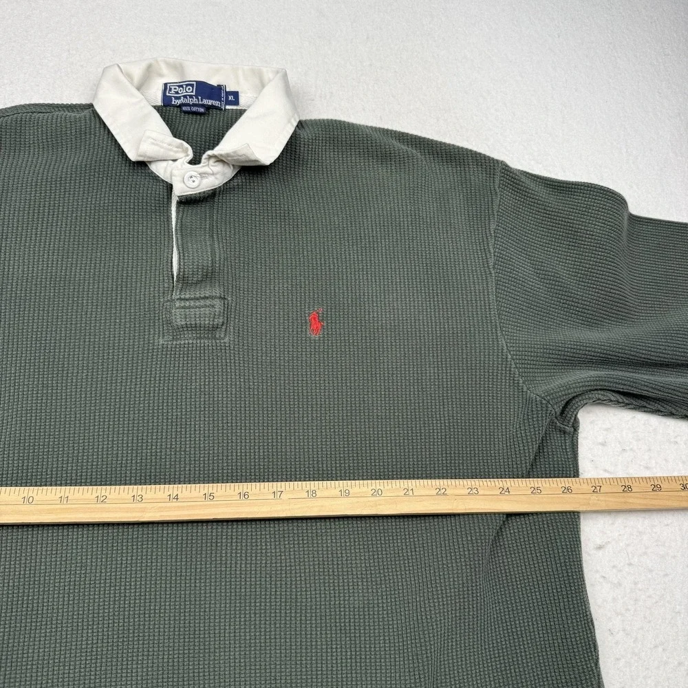 Polo By Ralph Lauren Polo Shirt Mens XL Green Waffle Knit Long Sleeve Pony Logo
